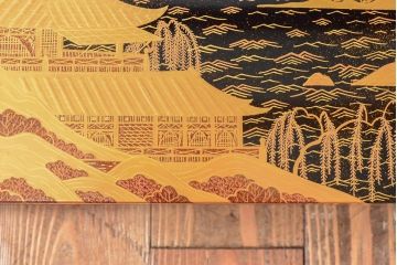 久世宗春　山水蒔絵　冠卓　共箱(花台、飾り台)(R-052514)