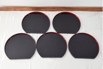 輪島塗　極上本堅地　黒漆　半月卓上膳5客　平野漆器店(木製、漆器)(R-052515)