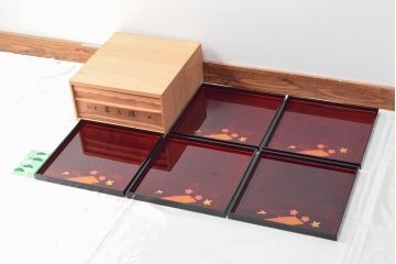 輪島塗　流水花蒔絵　卓上膳5客(木製、漆器)(R-052516)