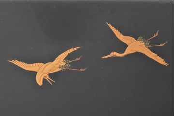 明治〜大正　鶴亀図　金蒔絵内梨地　小箱(木製、漆器、文箱、硯箱)(R-052517)