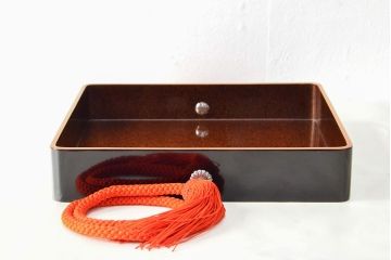 明治〜大正　鶴亀図　金蒔絵内梨地　小箱(木製、漆器、文箱、硯箱)(R-052517)