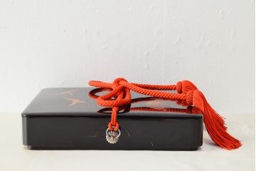 明治〜大正　鶴亀図　金蒔絵内梨地　小箱(木製、漆器、文箱、硯箱)(R-052517)
