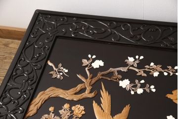 和製ビンテージ　最高級　総紫檀(シタン)彫刻　花鳥図と龍の総彫りが高級感たっぷりな、ガラス天板付き座卓(定価約240万円)(ローテーブル、ヴィンテージ)(R-052522)