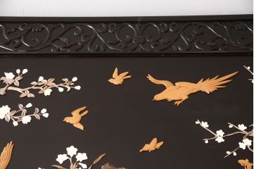 和製ビンテージ　最高級　総紫檀(シタン)彫刻　花鳥図と龍の総彫りが高級感たっぷりな、ガラス天板付き座卓(定価約240万円)(ローテーブル、ヴィンテージ)(R-052522)