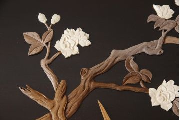 和製ビンテージ　最高級　総紫檀(シタン)彫刻　花鳥図と龍の総彫りが高級感たっぷりな、ガラス天板付き座卓(定価約240万円)(ローテーブル、ヴィンテージ)(R-052522)