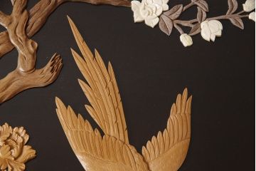 和製ビンテージ　最高級　総紫檀(シタン)彫刻　花鳥図と龍の総彫りが高級感たっぷりな、ガラス天板付き座卓(定価約240万円)(ローテーブル、ヴィンテージ)(R-052522)