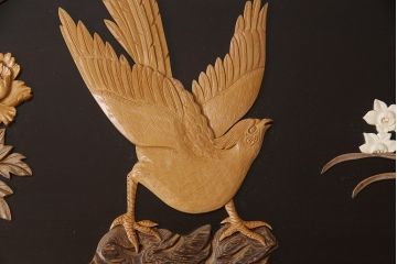 和製ビンテージ　最高級　総紫檀(シタン)彫刻　花鳥図と龍の総彫りが高級感たっぷりな、ガラス天板付き座卓(定価約240万円)(ローテーブル、ヴィンテージ)(R-052522)
