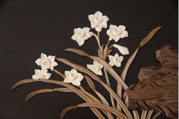 和製ビンテージ　最高級　総紫檀(シタン)彫刻　花鳥図と龍の総彫りが高級感たっぷりな、ガラス天板付き座卓(定価約240万円)(ローテーブル、ヴィンテージ)(R-052522)