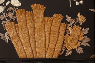 和製ビンテージ　最高級　総紫檀(シタン)彫刻　花鳥図と龍の総彫りが高級感たっぷりな、ガラス天板付き座卓(定価約240万円)(ローテーブル、ヴィンテージ)(R-052522)