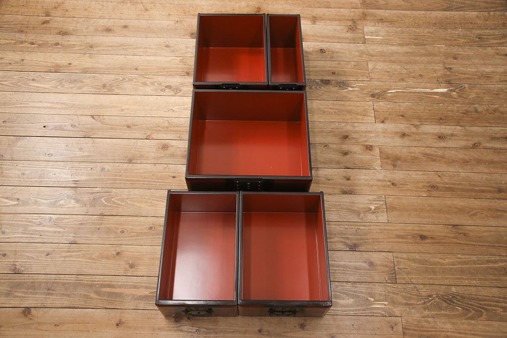 中古　高級品　　民芸城山　モダンデザインが目を惹く一閑張り階段箪笥(一貫張り、小物収納)(R-052535)