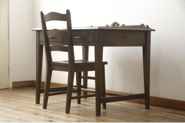 中古　美品　永田良介商店　品のある佇まいが魅力的なデスクと椅子のセット(定価約50万円)(ワークデスク、板座チェア、在宅用、在宅ワーク)(R-052538)