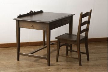中古　美品　永田良介商店　品のある佇まいが魅力的なデスクと椅子のセット(定価約50万円)(ワークデスク、板座チェア、在宅用、在宅ワーク)(R-052539)