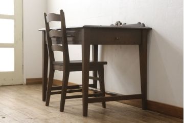 中古　美品　永田良介商店　品のある佇まいが魅力的なデスクと椅子のセット(定価約50万円)(ワークデスク、板座チェア、在宅用、在宅ワーク)(R-052539)