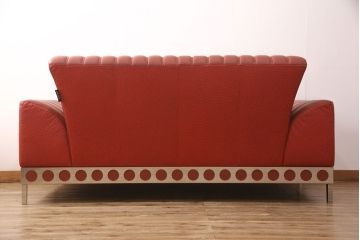 中古　美品　最高級　Lamborghini(ランボルギーニ)コレクション　Formitalia(フォルミタリア)製作　鮮やかな赤が印象的な本革2人掛けソファ(定価約240万円)(二人掛けソファ、アームソファ、2P)(R-052541)