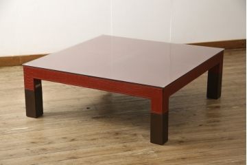 中古　美品　最高級　Lamborghini(ランボルギーニ)コレクション　Brianform(ブリアンフォルム)製作　鮮やかな赤が印象的な本革ローテーブル(定価約60万円)(センターテーブル、リビングテーブル)(R-052542)