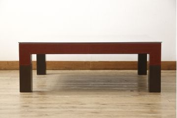 中古　美品　最高級　Lamborghini(ランボルギーニ)コレクション　Brianform(ブリアンフォルム)製作　鮮やかな赤が印象的な本革ローテーブル(定価約60万円)(センターテーブル、リビングテーブル)(R-052542)