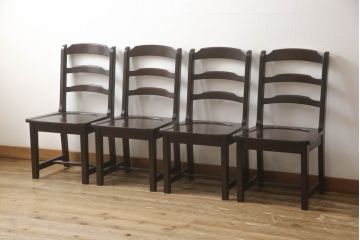 中古　北海道民芸家具　HM620　滑らかな木肌が上品なラダーバックチェア4脚セット(椅子、ダイニングチェア、板座チェア)(R-052553)