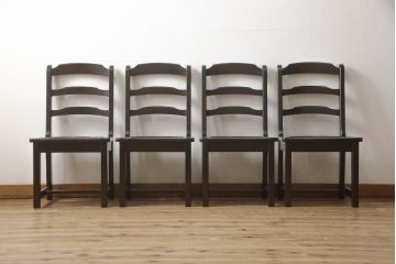 中古　北海道民芸家具　HM620　滑らかな木肌が上品なラダーバックチェア4脚セット(椅子、ダイニングチェア、板座チェア)(R-052553)