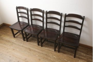 中古　北海道民芸家具　HM620　滑らかな木肌が上品なラダーバックチェア4脚セット(椅子、ダイニングチェア、板座チェア)(R-052553)