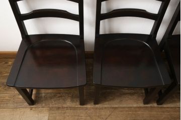 中古　北海道民芸家具　HM620　滑らかな木肌が上品なラダーバックチェア4脚セット(椅子、ダイニングチェア、板座チェア)(R-052553)