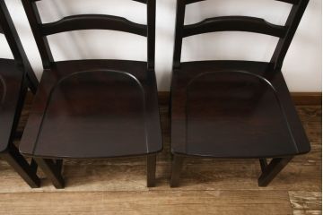 中古　北海道民芸家具　HM620　滑らかな木肌が上品なラダーバックチェア4脚セット(椅子、ダイニングチェア、板座チェア)(R-052553)