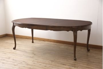 中古　DREXEL HERITAGE(ドレクセルヘリテイジ)　アメリカ輸入モデル　格調高いデザインが魅力的なニレ材製エクステンションテーブル(拡張式テーブル、ダイニングテーブル)(R-052557)