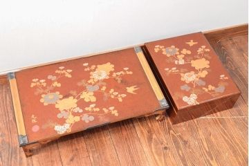 江戸〜明治　光琳蒔絵梨地　文箱・文台(木製、漆器、大名道具)(R-052562)