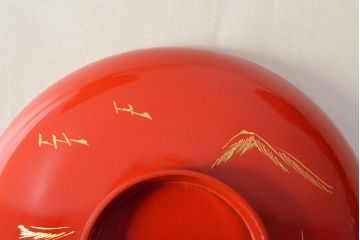 明治〜大正　沈金蒔絵朱塗椀5客(木製、漆器)(R-052568)