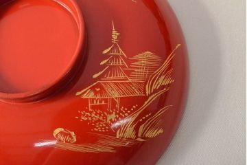 明治〜大正　沈金蒔絵朱塗椀5客(木製、漆器)(R-052568)