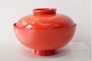 明治〜大正　沈金蒔絵朱塗椀5客(木製、漆器)(R-052568)