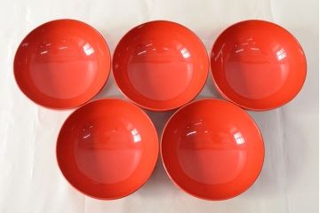 明治〜大正　沈金蒔絵朱塗椀5客(木製、漆器)(R-052569)