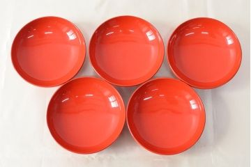 明治〜大正　沈金蒔絵朱塗椀5客(木製、漆器)(R-052569)