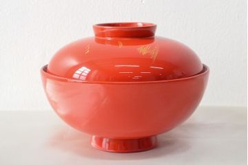明治〜大正　沈金蒔絵朱塗椀5客(木製、漆器)(R-052569)
