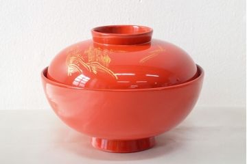 明治〜大正　沈金蒔絵朱塗椀5客(木製、漆器)(R-052569)