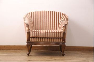 中古　美品　神戸洋家具　メープル不二屋　ころんとした可愛いデザインが魅力の1人掛けソファ(ラウンジチェア、1P、一人掛け)(R-052572)