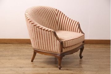 中古　美品　神戸洋家具　メープル不二屋　ころんとした可愛いデザインが魅力の1人掛けソファ(ラウンジチェア、1P、一人掛け)(R-052572)