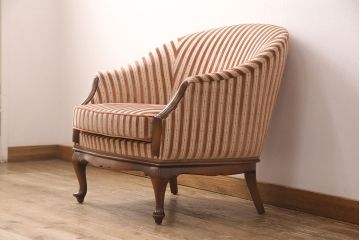 中古　美品　神戸洋家具　メープル不二屋　ころんとした可愛いデザインが魅力の1人掛けソファ(ラウンジチェア、1P、一人掛け)(R-052572)