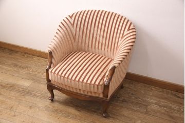 中古　美品　神戸洋家具　メープル不二屋　ころんとした可愛いデザインが魅力の1人掛けソファ(ラウンジチェア、1P、一人掛け)(R-052572)