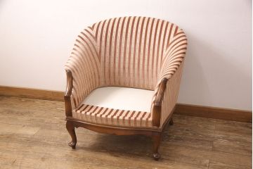 中古　美品　神戸洋家具　メープル不二屋　ころんとした可愛いデザインが魅力の1人掛けソファ(ラウンジチェア、1P、一人掛け)(R-052572)