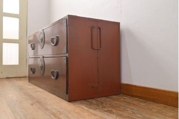 中古　前面ケヤキ材　モダンな空間にも取り入れやすい相馬箪笥・上段(和箪笥、重ね箪笥、衣装箪笥、引き出し、チェスト)(R-052574)