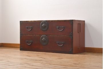 中古　前面ケヤキ材　モダンな空間にも取り入れやすい相馬箪笥・上段(和箪笥、重ね箪笥、衣装箪笥、引き出し、チェスト)(R-052574)