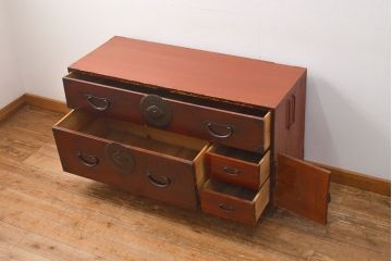 中古　前面ケヤキ材　モダンな空間にも取り入れやすい相馬箪笥・下段(和箪笥、重ね箪笥、衣装箪笥、引き出し、チェスト)(R-052575)