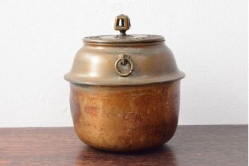 明治〜大正　銅製銅壷(湯釜、陽刻、茶道具、銅壺)(R-052577)
