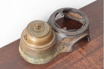 明治〜大正　銅製銅壷(湯釜、陽刻、茶道具、銅壺)(R-052577)