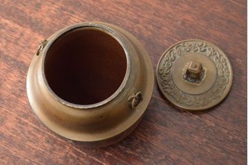 明治〜大正　銅製銅壷(湯釜、陽刻、茶道具、銅壺)(R-052577)