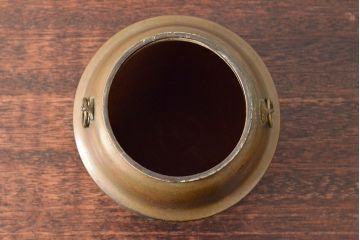 明治〜大正　銅製銅壷(湯釜、陽刻、茶道具、銅壺)(R-052577)