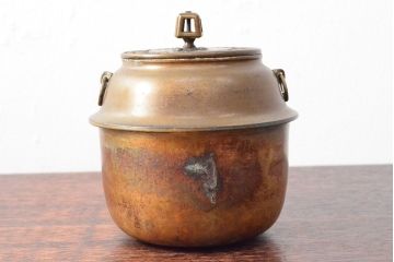 明治〜大正　銅製銅壷(湯釜、陽刻、茶道具、銅壺)(R-052577)
