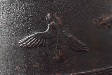 古い　龍文堂　鉄瓶(取手銀象嵌、カラス図、茶道具)(R-052578)