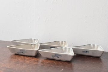 江戸期　古い　富士山型　染付皿5枚(鶴図、変形皿、和食器)(R-052579)