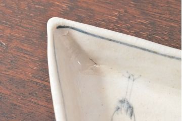 江戸期　古い　富士山型　染付皿5枚(鶴図、変形皿、和食器)(R-052579)